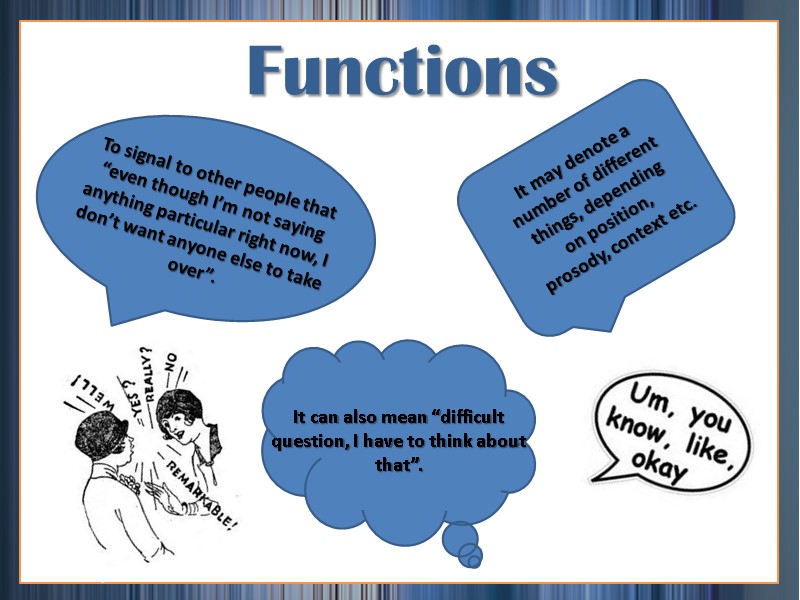 Functions To signal to other people that “even though I’m not saying anything particular